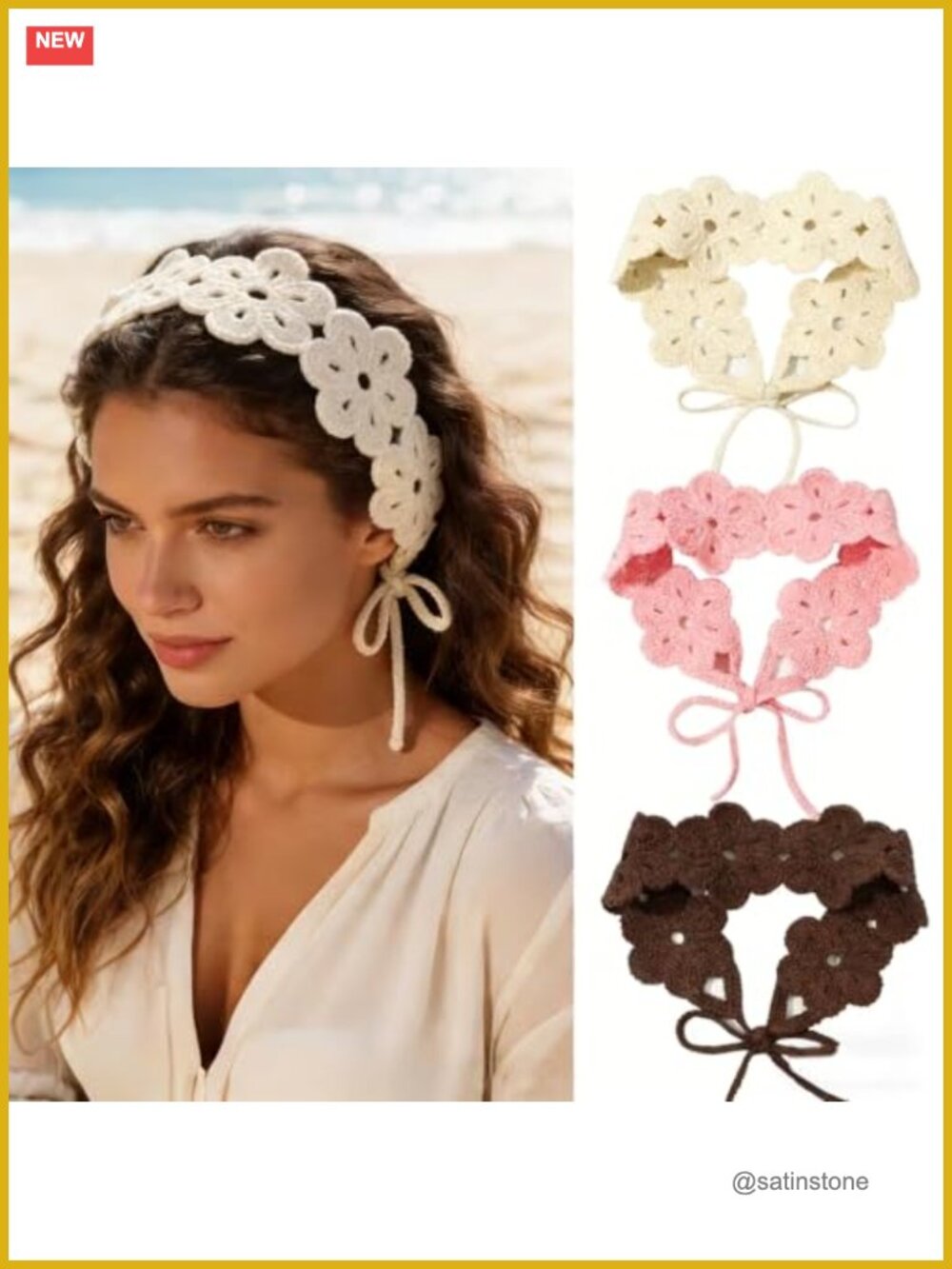 3 Pack Boho Headbands Adjustable Tie Headband Crochet Hair Bandana